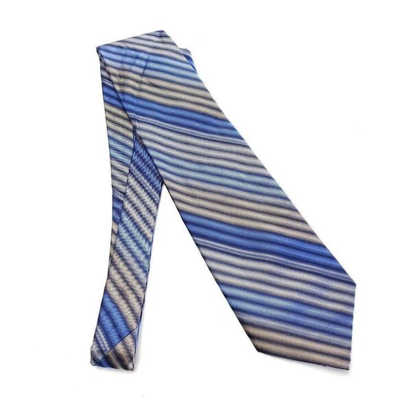 Stafford Blue Beige Striped Woven‎ Short Wide Silk Tie - Picture 6 of 6